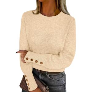 ANRABESS Sweaters for Women Long Sleeve Crewneck Casual Loose Wool Blend Soft Knit Pullover Tops 2025 Fall Fashion Outfits(Apricot)