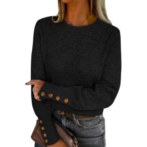 ANRABESS Sweaters for Women Long Sleeve Crewneck Casual Loose Wool Blend Soft Knit Pullover Tops 2025 Fall Fashion Outfits(Black)