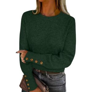 ANRABESS Sweaters for Women Long Sleeve Crewneck Casual Loose Wool Blend Soft Knit Pullover Tops 2025 Fall Fashion Outfits(Deep Green)