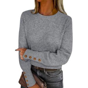 ANRABESS Sweaters for Women Long Sleeve Crewneck Casual Loose Wool Blend Soft Knit Pullover Tops 2025 Fall Fashion Outfits(Grey)