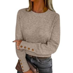 ANRABESS Sweaters for Women Long Sleeve Crewneck Casual Loose Wool Blend Soft Knit Pullover Tops 2025 Fall Fashion Outfits(Light Khaki)