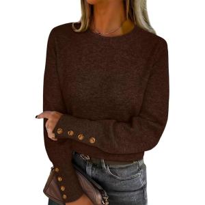 ANRABESS Sweaters for Women Long Sleeve Crewneck Casual Loose Wool Blend Soft Knit Pullover Tops 2025 Fall Fashion Outfits(Mocha)