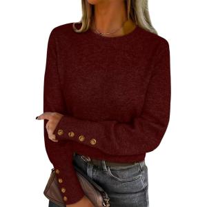 ANRABESS Sweaters for Women Long Sleeve Crewneck Casual Loose Wool Blend Soft Knit Pullover Tops 2025 Fall Fashion Outfits(Red)