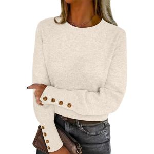 ANRABESS Sweaters for Women Long Sleeve Crewneck Casual Loose Wool Blend Soft Knit Pullover Tops 2025 Fall Fashion Outfits(White)