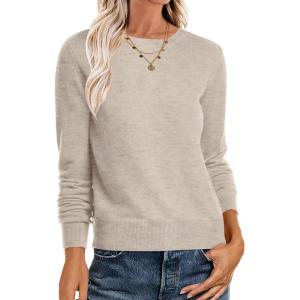 ANRABESS Sweaters for Women Long Sleeve Lightweight Crewneck Soft Basic Knit Loose Fit Pullover Top 2025 Fall Trendy Outfits(Almond)