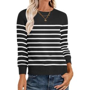 ANRABESS Sweaters for Women Long Sleeve Lightweight Crewneck Soft Basic Knit Loose Fit Pullover Top 2025 Fall Trendy Outfits(Black White)