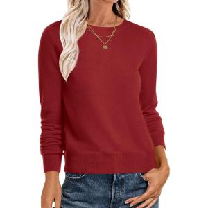 ANRABESS Sweaters for Women Long Sleeve Lightweight Crewneck Soft Basic Knit Loose Fit Pullover Top 2025 Fall Trendy Outfits(Brick Red)