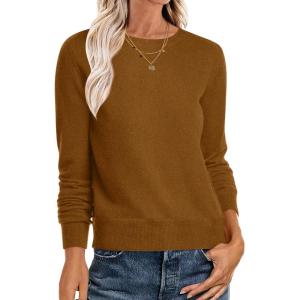 ANRABESS Sweaters for Women Long Sleeve Lightweight Crewneck Soft Basic Knit Loose Fit Pullover Top 2025 Fall Trendy Outfits(Caramel)