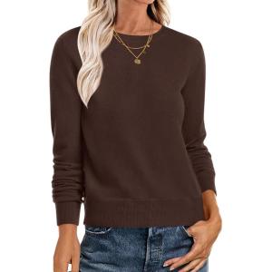 ANRABESS Sweaters for Women Long Sleeve Lightweight Crewneck Soft Basic Knit Loose Fit Pullover Top 2025 Fall Trendy Outfits(Coffee)