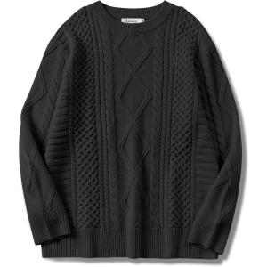 ANRABESS Sweaters for Women Oversized Cable Knit Fall Long Sleeve Crewneck Casual Pullover Sweater Tops 2025 Winter Outfits(Black)