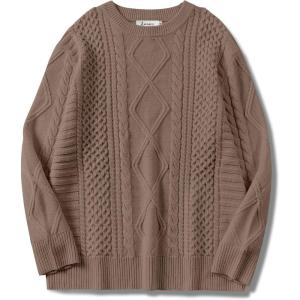 ANRABESS Sweaters for Women Oversized Cable Knit Fall Long Sleeve Crewneck Casual Pullover Sweater Tops 2025 Winter Outfits(Coffee)