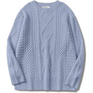 ANRABESS Sweaters for Women Oversized Cable Knit Fall Long Sleeve Crewneck Casual Pullover Sweater Tops 2025 Winter Outfits(Grey Blue)