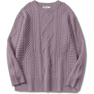 ANRABESS Sweaters for Women Oversized Cable Knit Fall Long Sleeve Crewneck Casual Pullover Sweater Tops 2025 Winter Outfits(Purple)