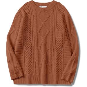 ANRABESS Sweaters for Women Oversized Cable Knit Fall Long Sleeve Crewneck Casual Pullover Sweater Tops 2025 Winter Outfits(Rust Orange)