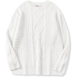 ANRABESS Sweaters for Women Oversized Cable Knit Fall Long Sleeve Crewneck Casual Pullover Sweater Tops 2025 Winter Outfits(White Cream)