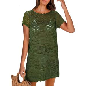 ANRABESS Swimsuit Cover Up for Women 2025 Crochet Bathing Suit Swimwear Mesh Knit Beach Dress Summer Vacation Outfit Clothes(Army Green)