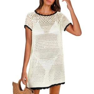 ANRABESS Swimsuit Cover Up for Women 2025 Crochet Bathing Suit Swimwear Mesh Knit Beach Dress Summer Vacation Outfit Clothes(Black and White)