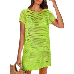 ANRABESS Swimsuit Cover Up for Women 2025 Crochet Bathing Suit Swimwear Mesh Knit Beach Dress Summer Vacation Outfit Clothes(Green)