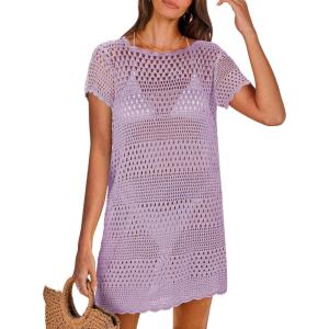 ANRABESS Swimsuit Cover Up for Women 2025 Crochet Bathing Suit Swimwear Mesh Knit Beach Dress Summer Vacation Outfit Clothes(Light Purple)