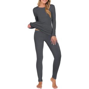 ANRABESS Thermal Underwear for Women Long Johns Fleece Lined Base Layer Pajama Set Cold Weather Top Bottom Winter Clothing(Deep Gray)