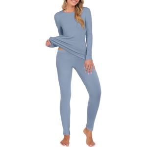 ANRABESS Thermal Underwear for Women Long Johns Fleece Lined Base Layer Pajama Set Cold Weather Top Bottom Winter Clothing(Dusty Blue)