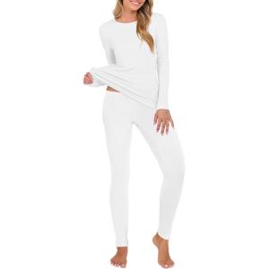 ANRABESS Thermal Underwear for Women Long Johns Fleece Lined Base Layer Pajama Set Cold Weather Top Bottom Winter Clothing(White)