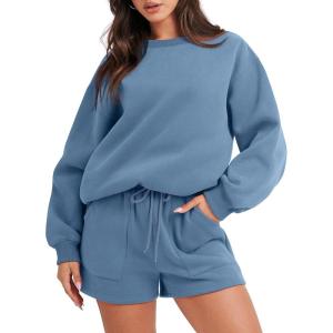 ANRABESS Women 2 Piece Outfits Sweat Shorts Sets 2025 Oversized Casual Lounge Matching Set Sweatsuit Tracksuit Fall Clothes(Deep Blue)