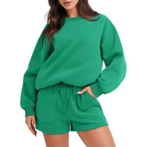 ANRABESS Women 2 Piece Outfits Sweat Shorts Sets 2025 Oversized Casual Lounge Matching Set Sweatsuit Tracksuit Fall Clothes(Green)