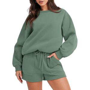 ANRABESS Women 2 Piece Outfits Sweat Shorts Sets 2025 Oversized Casual Lounge Matching Set Sweatsuit Tracksuit Fall Clothes(Light Green)
