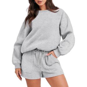 ANRABESS Women 2 Piece Outfits Sweat Shorts Sets 2025 Oversized Casual Lounge Matching Set Sweatsuit Tracksuit Fall Clothes(Light Grey)