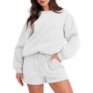 ANRABESS Women 2 Piece Outfits Sweat Shorts Sets 2025 Oversized Casual Lounge Matching Set Sweatsuit Tracksuit Fall Clothes(White)
