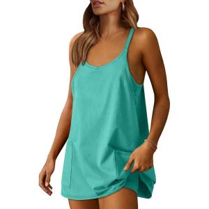 ANRABESS Women Athletic Dress Summer Tennis Workout Active Sports Mini Romper Dress Built in Shorts Travel Vacation Clothes(Cyan)