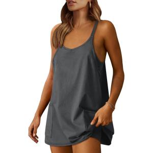 ANRABESS Women Athletic Dress Summer Tennis Workout Active Sports Mini Romper Dress Built in Shorts Travel Vacation Clothes(Gray)