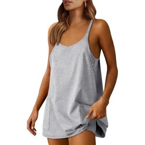 ANRABESS Women Athletic Dress Summer Tennis Workout Active Sports Mini Romper Dress Built in Shorts Travel Vacation Clothes(Heather Gray)