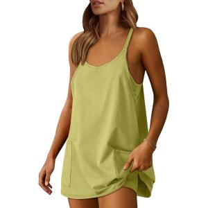 ANRABESS Women Athletic Dress Summer Tennis Workout Active Sports Mini Romper Dress Built in Shorts Travel Vacation Clothes(Light Green)