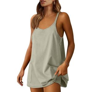 ANRABESS Women Athletic Dress Summer Tennis Workout Active Sports Mini Romper Dress Built in Shorts Travel Vacation Clothes(Light Grey)