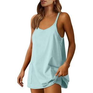 ANRABESS Women Athletic Dress Summer Tennis Workout Active Sports Mini Romper Dress Built in Shorts Travel Vacation Clothes(Mint Green)