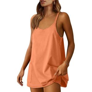 ANRABESS Women Athletic Dress Summer Tennis Workout Active Sports Mini Romper Dress Built in Shorts Travel Vacation Clothes(Orange)