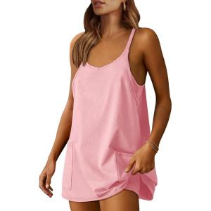 ANRABESS Women Athletic Dress Summer Tennis Workout Active Sports Mini Romper Dress Built in Shorts Travel Vacation Clothes(Pink)