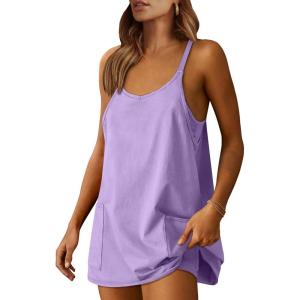 ANRABESS Women Athletic Dress Summer Tennis Workout Active Sports Mini Romper Dress Built in Shorts Travel Vacation Clothes(Purple)