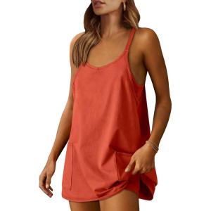 ANRABESS Women Athletic Dress Summer Tennis Workout Active Sports Mini Romper Dress Built in Shorts Travel Vacation Clothes(Red)