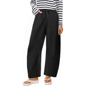ANRABESS Women Barrel Jeans High Waisted Wide Leg Drawstring Denim Pants Y2K Baggy Loose Fit Trouser Jeans with Pockets(True Black)