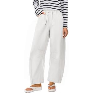 ANRABESS Women Barrel Jeans High Waisted Wide Leg Drawstring Denim Pants Y2K Baggy Loose Fit Trouser Jeans with Pockets(White)