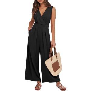 ANRABESS Women Jumpsuits Sleeveless V Neck Elegant Dressy Casual Backless One Piece Pants Romper 2025 Summer Outfits(Black)
