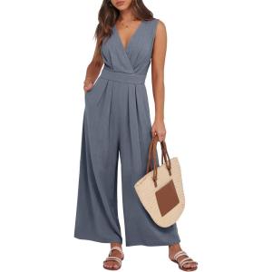 ANRABESS Women Jumpsuits Sleeveless V Neck Elegant Dressy Casual Backless One Piece Pants Romper 2025 Summer Outfits(Dark Grey)