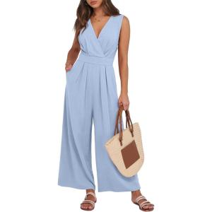 ANRABESS Women Jumpsuits Sleeveless V Neck Elegant Dressy Casual Backless One Piece Pants Romper 2025 Summer Outfits(Sky)