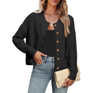ANRABESS Women Knit Cardigans Sweater Open Front Button Down Long Sleeve Cropped Lady Jacket Outwear 2025 Fall Outfits(Black)