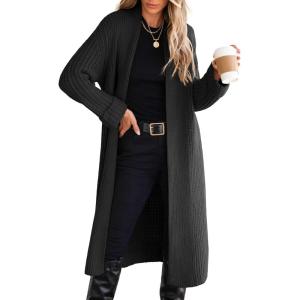 ANRABESS Women Knit Long Cardigan Long Sleeve Open Front Lapel Oversized Sweater Coat 2025 Fall Duster Outerwear Clothes(Black)