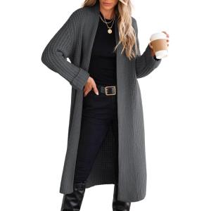 ANRABESS Women Knit Long Cardigan Long Sleeve Open Front Lapel Oversized Sweater Coat 2025 Fall Duster Outerwear Clothes(Dark Grey)