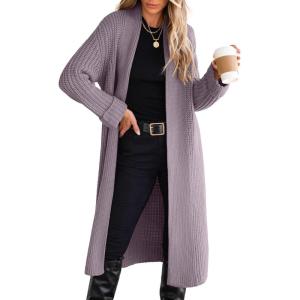 ANRABESS Women Knit Long Cardigan Long Sleeve Open Front Lapel Oversized Sweater Coat 2025 Fall Duster Outerwear Clothes(Nutmeg)